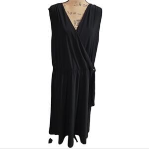 Tahari Surplice Faux Wrap Black Midi Dress Plus Size 3X New!